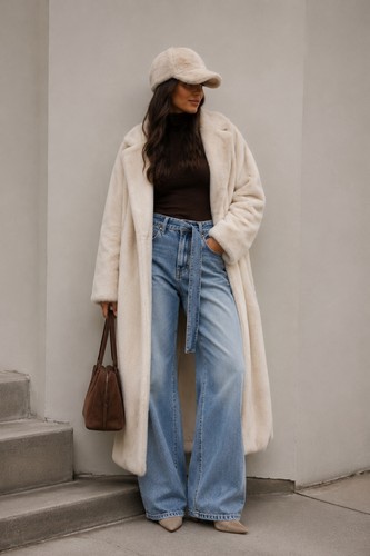 Damen langer kunstfell mantel - langer,