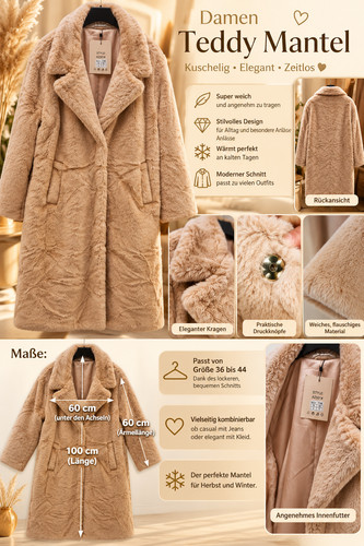 Damen teddy mantel kunstfell - damen,