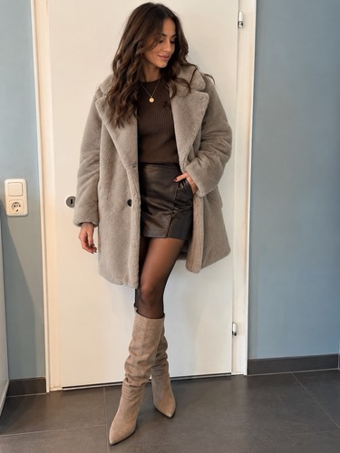 Zara kunstfellmantel taupe - kunstfellmantel,